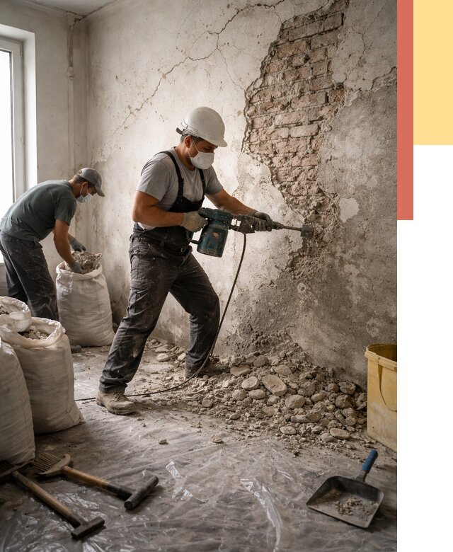 Демонтаж штукатурки со стен в Ярославле от 7393 руб/м² — быстро и недорого | ОТДЕЛОЧНИК-Рсл