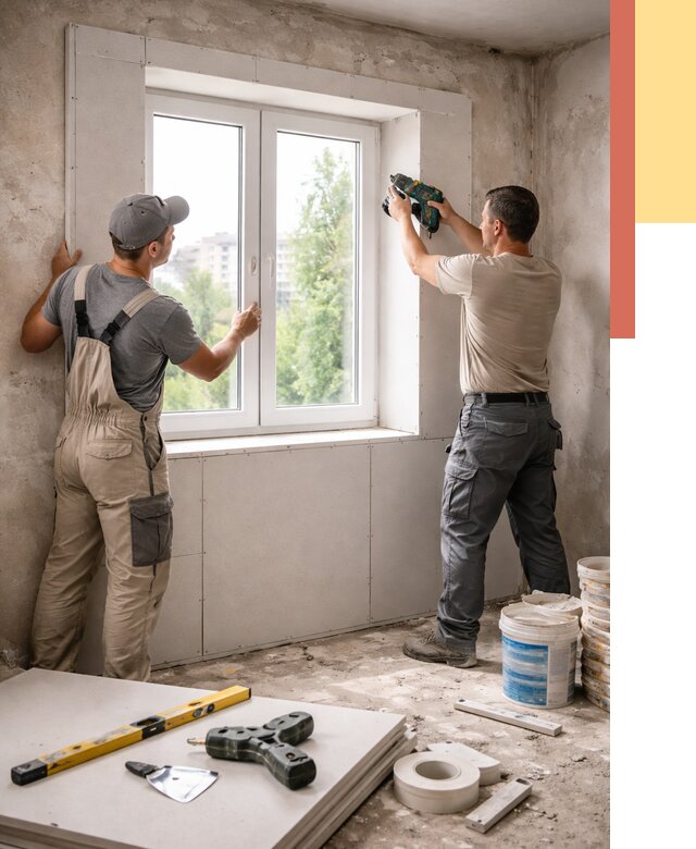 Монтаж откосов из гипсокартона в Ярославле от 4621 руб. под ключ | ОТДЕЛОЧНИК-Рсл