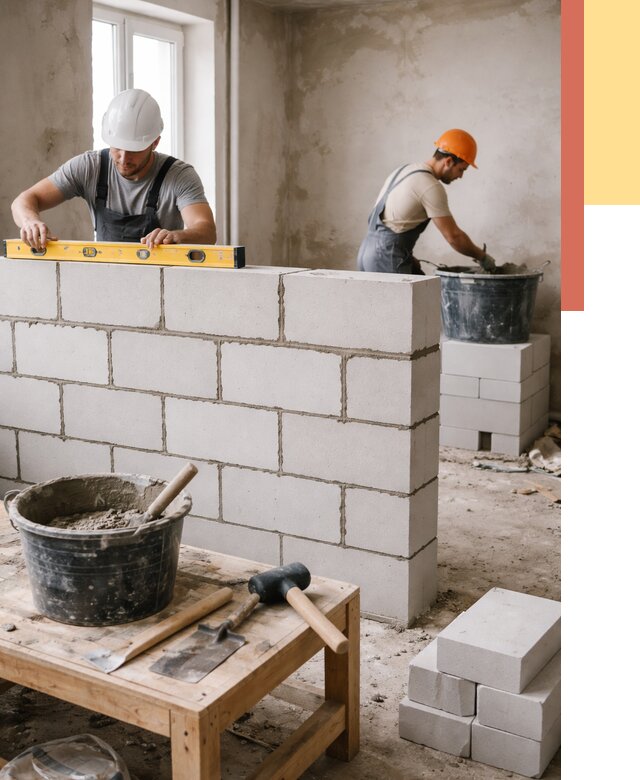 Кладка перегородок из газобетона в Ярославле от 3286 руб. под ключ | ОТДЕЛОЧНИК-Рсл