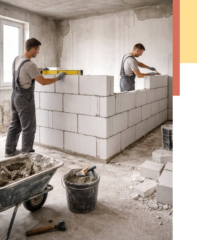 Кладка перегородок из ПГП в Ярославле от 2567 руб./м2 — монтаж и возведение под ключ | ОТДЕЛОЧНИК-Рсл