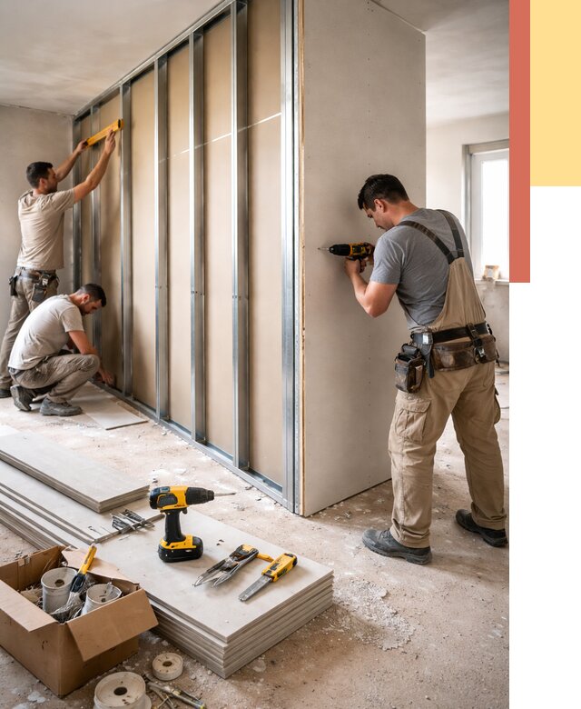 Монтаж однослойной перегородки из гипсокартона в Ярославле от 667 руб. | ОТДЕЛОЧНИК-Рсл