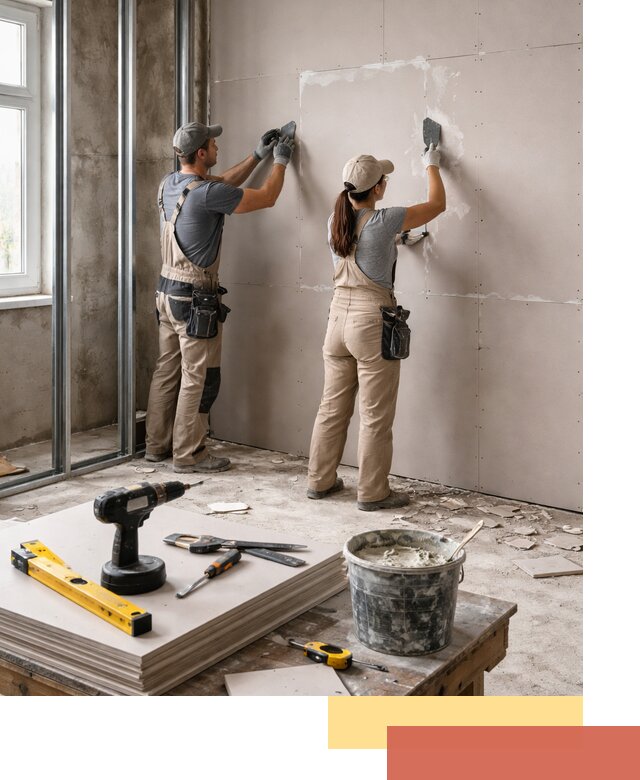 Монтаж двухслойной перегородки из гипсокартона в Ярославле