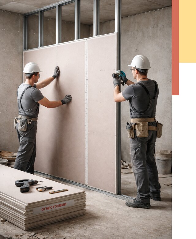 Перегородка из огнестойкого гипсокартона в Ярославле от 1900 руб. под ключ | ОТДЕЛОЧНИК-Рсл