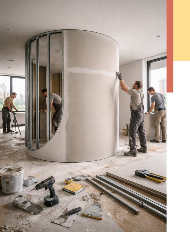 Радиусная перегородка из гипсокартона в Ярославле от 2978 руб. под ключ | ОТДЕЛОЧНИК-Рсл