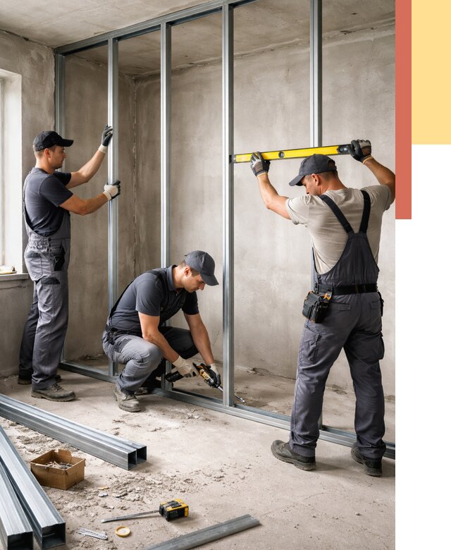 Монтаж каркаса перегородки из профиля в Ярославле от 770 руб. | ОТДЕЛОЧНИК-Рсл