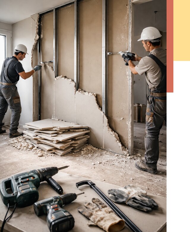 Демонтаж перегородки из гипсокартона в Ярославле от 1232 руб. быстро и недорого | ОТДЕЛОЧНИК-Рсл