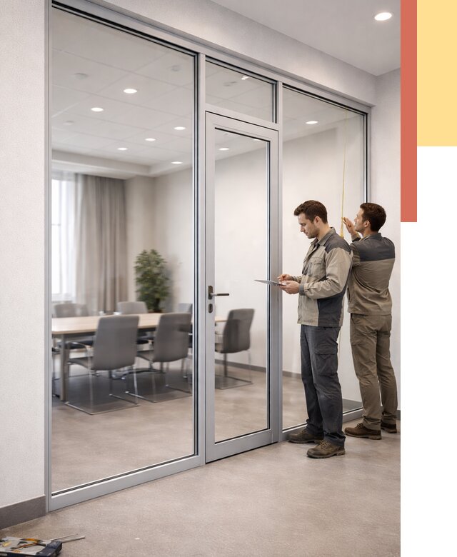 Установка и монтаж алюминиевых перегородок со стеклом в Ярославле от 8420 руб. | ОТДЕЛОЧНИК-Рсл