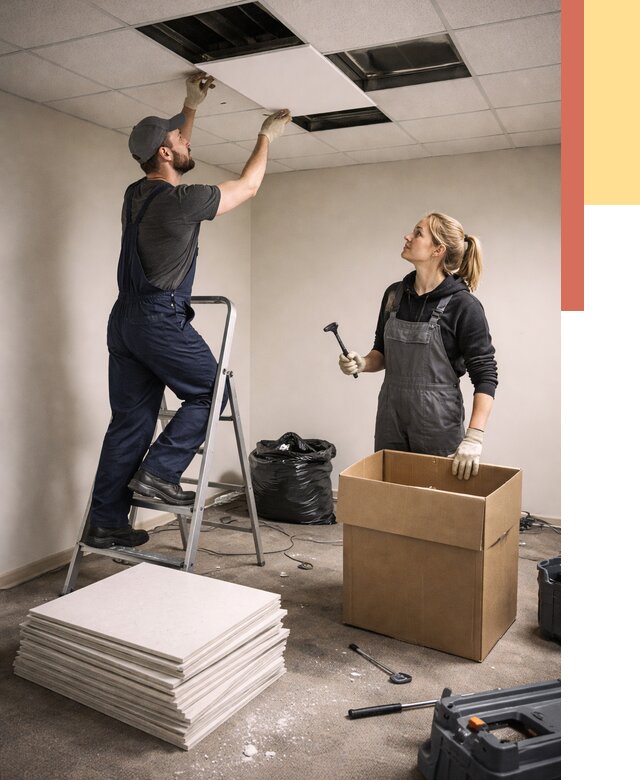 Демонтаж потолочной плитки в Ярославле от 4621 руб. быстро и недорого | ОТДЕЛОЧНИК-Рсл