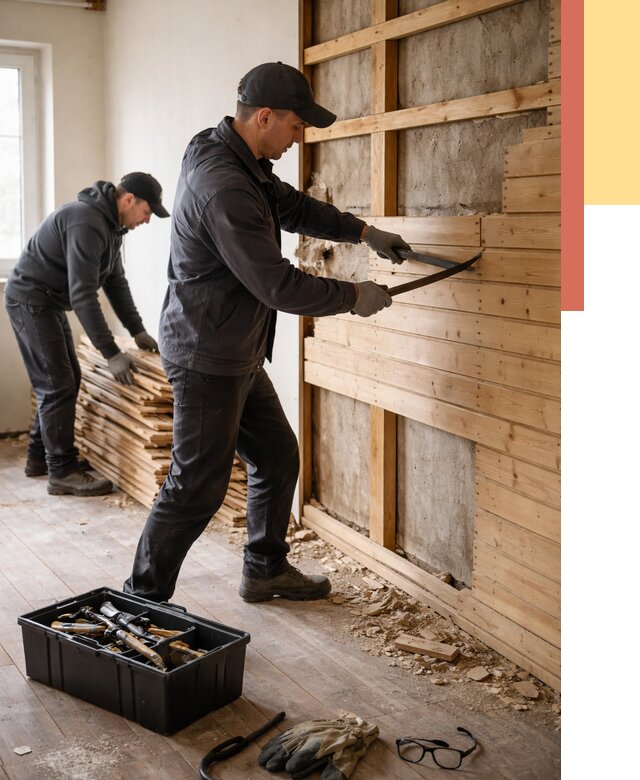 Демонтаж вагонки в Ярославле от 3902 руб/м2 — быстро и недорого | ОТДЕЛОЧНИК-Рсл