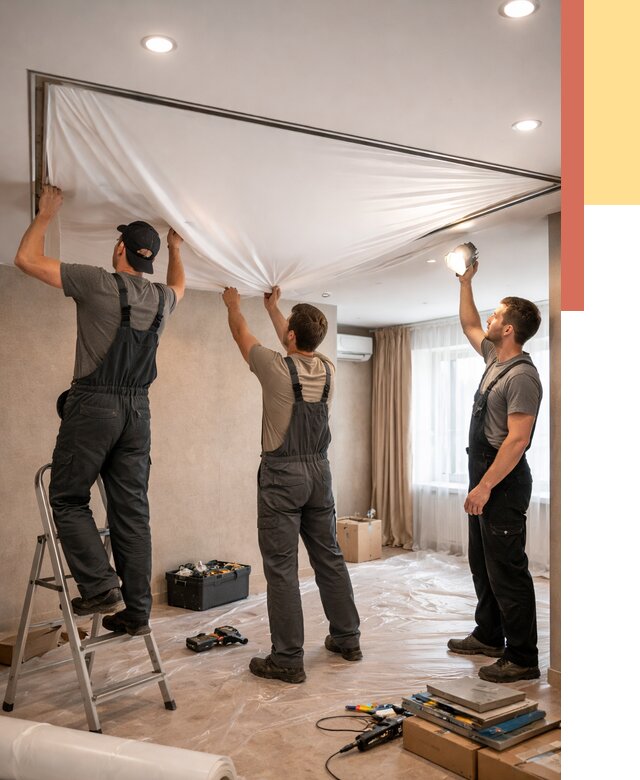 Монтаж ПВХ натяжного потолка в Ярославле от 3594 руб. под ключ | ОТДЕЛОЧНИК-Рсл