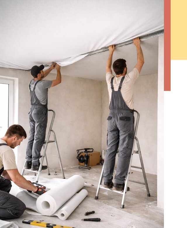 Монтаж тканевого натяжного потолка в Ярославле от 3594 руб. под ключ | ОТДЕЛОЧНИК-Рсл