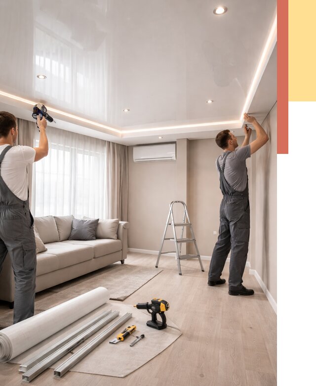 Монтаж глянцевого натяжного потолка в Ярославле от 770 руб. под ключ | ОТДЕЛОЧНИК-Рсл