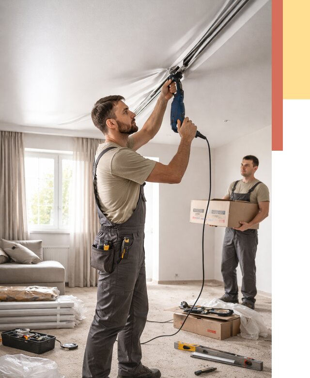 Монтаж сатинового натяжного потолка в Ярославле от 3594 руб. | Быстро, недорого — ОТДЕЛОЧНИК-Рсл