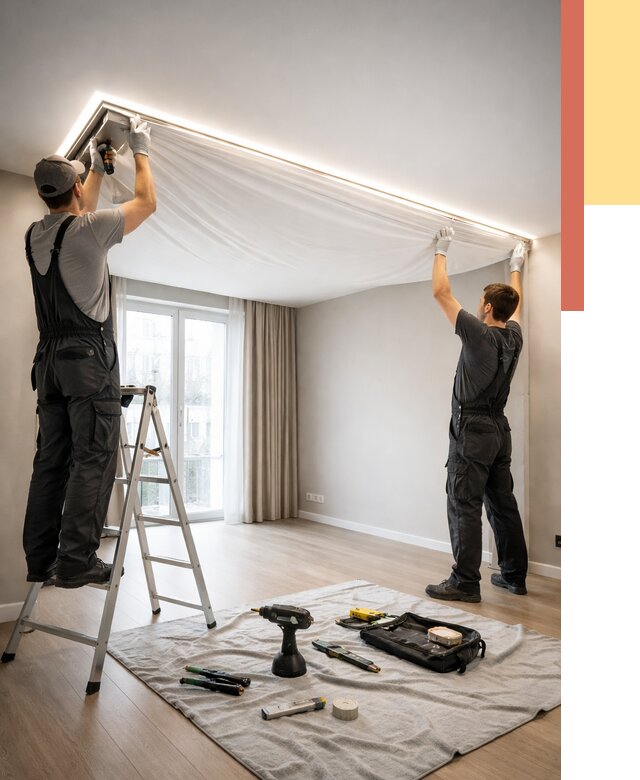 Монтаж парящего натяжного потолка в Ярославле от 4621 руб. быстро и недорого | ОТДЕЛОЧНИК-Рсл