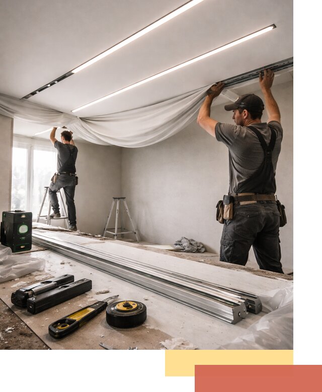 Монтаж натяжных потолков со световыми линиями в Ярославле