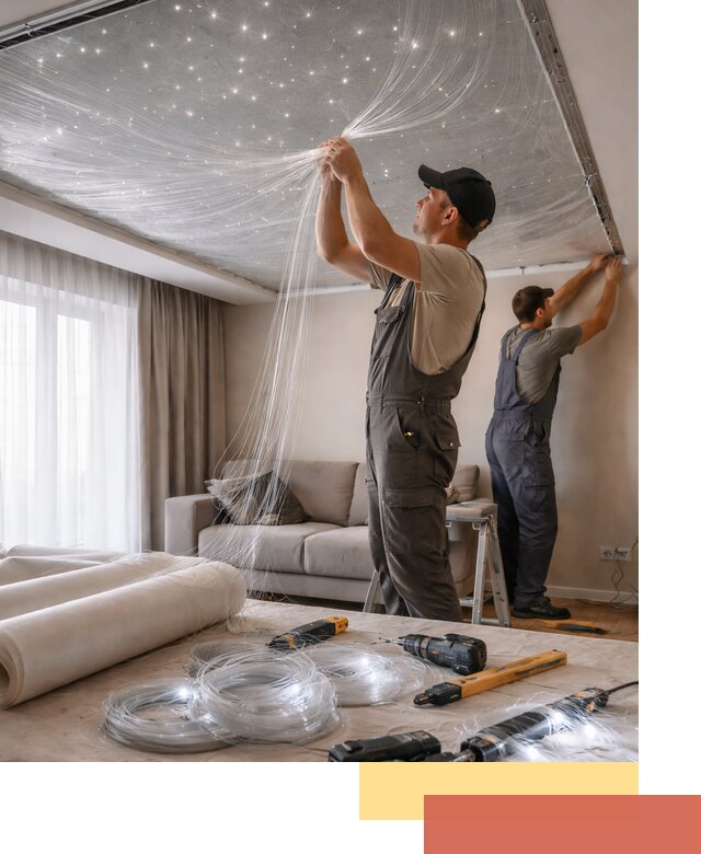 Монтаж натяжного потолка «Звездное небо» в Ярославле