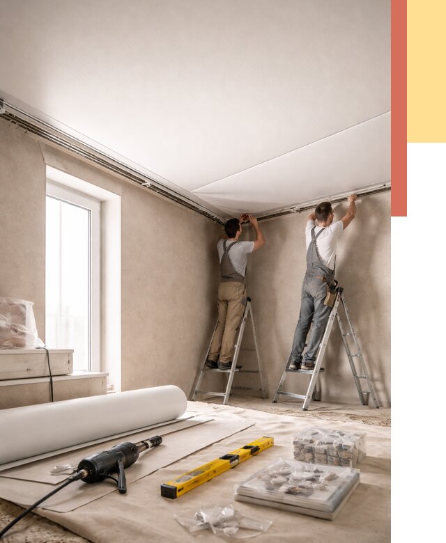 Монтаж натяжного потолка в спальне в Ярославле от 3902 руб. под ключ | ОТДЕЛОЧНИК-Рсл