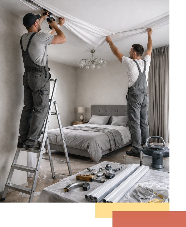 Монтаж натяжного потолка в спальне в Ярославле