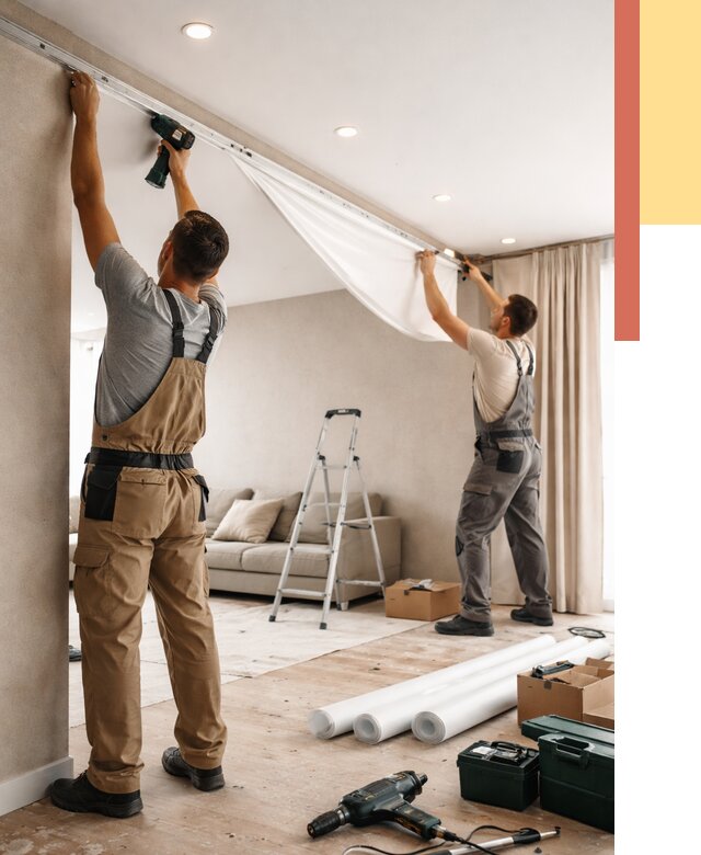 Монтаж натяжного потолка в гостиной в Ярославле от 565 руб. | ОТДЕЛОЧНИК-Рсл