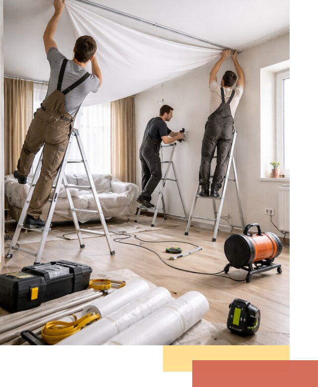 Монтаж натяжного потолка в гостиной в Ярославле