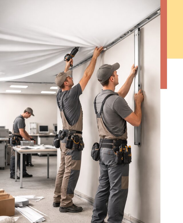 Монтаж натяжного потолка в офисе в Ярославле от 462 руб/м² — быстро и недорого | ОТДЕЛОЧНИК-Рсл