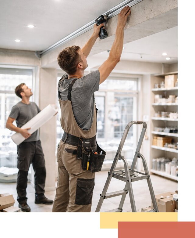 Монтаж натяжных потолков в магазине в Ярославле