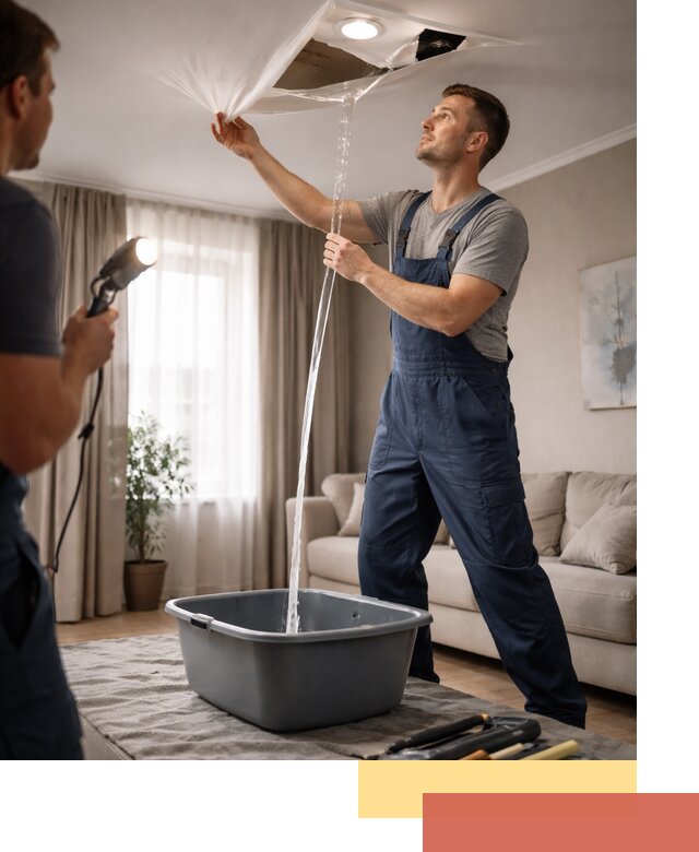 Слив воды с натяжного потолка в Ярославле быстро и аккуратно