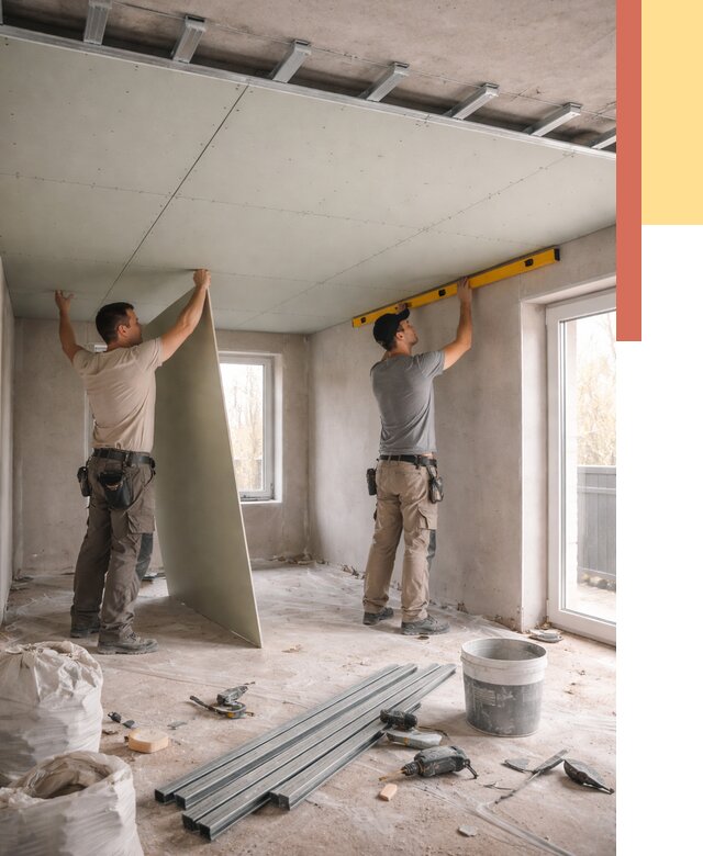 Одноуровневый потолок из гипсокартона в Ярославле от 770 руб. — монтаж под ключ | ОТДЕЛОЧНИК-Рсл