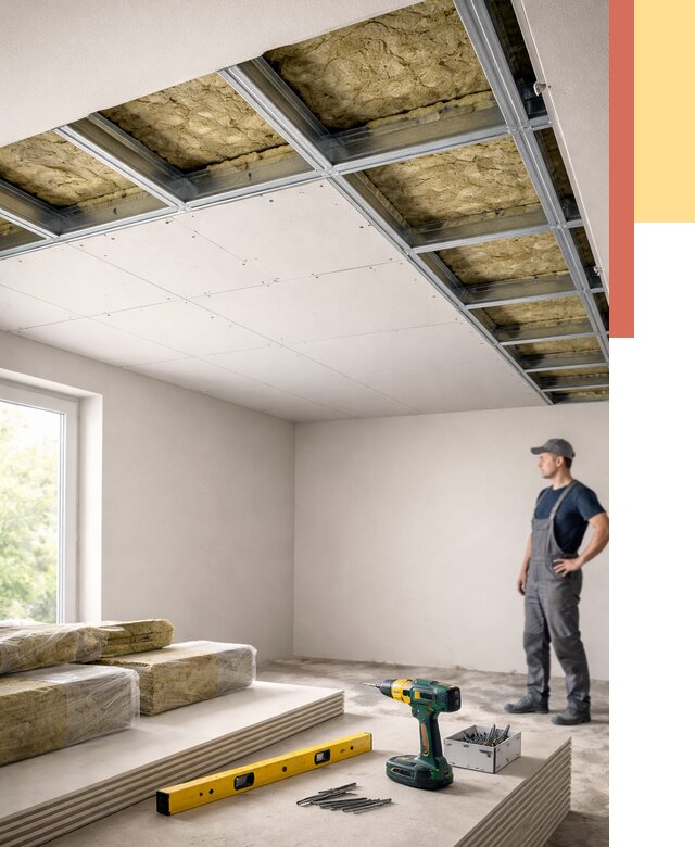 Звукоизоляция потолка ГКЛ в Ярославле от 975 руб. — монтаж под ключ | ОТДЕЛОЧНИК-Рсл